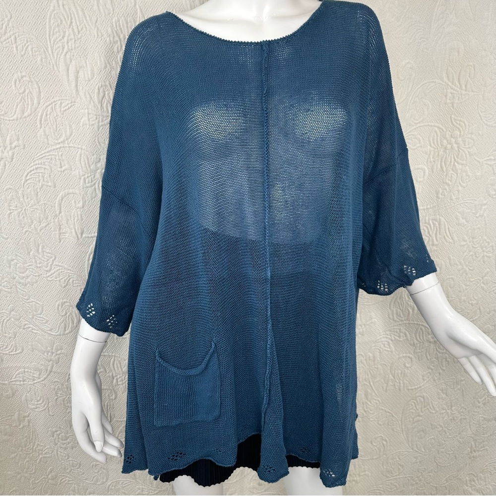 Cheyenne OSFM Teal Boatneck Sweater with Pointelle Hem